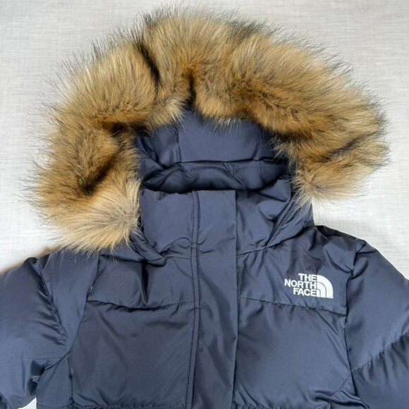 The North Face Womens Gotham Jacket Size XS Down Blue Hooded Faux Fur Warm 550 - Picture 5 of 12